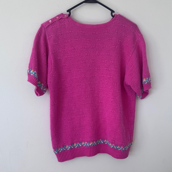 American Vintage Cottage Core Knit Handmade Pink Sweater Costal Grandma - Picture 4 of 10